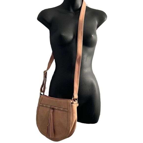 Steve Madden Faux Leather Cross Body Bag Women's Blush Pink Boho Tassel Pockets - Picture 4 of 12